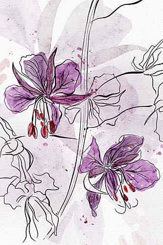 Purple Watercolor Blooms Aquarelle reproduction