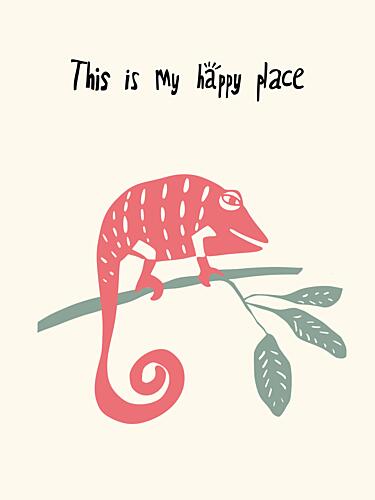 Pink Chameleon Happy Place Art Print by Annick