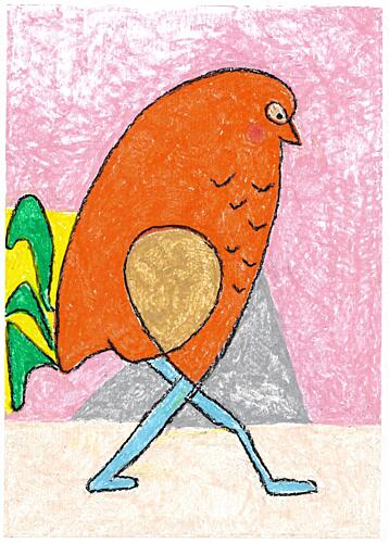 Whimsical Walking Bird Art Print