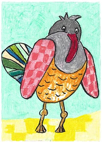 Whimsical Checkered Bird Art Print by Annick