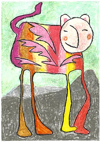 Whimsical Striped Cat Art Print