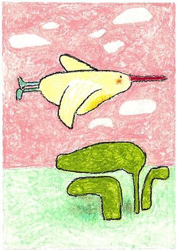 Whimsical Bird Flight Art Print by Annick