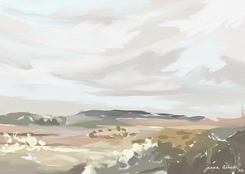 Peaceful Desert Landscape Art Print by Jenna Alheit