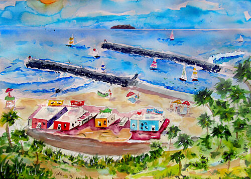 Vibrant Coastal Scene Art Print by Samuel Dunn