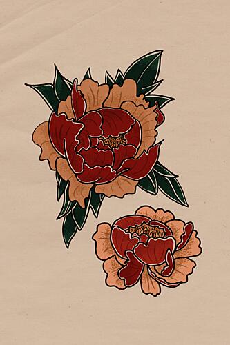 Traditional Peony Blooms Art Print by Mela Patterns