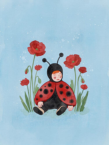 Sleeping Ladybug Baby Art Print by Essa van Reis