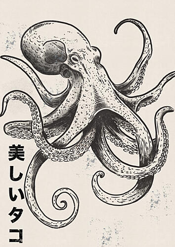 Beautiful Japanese Octopus Art japonais reproduction