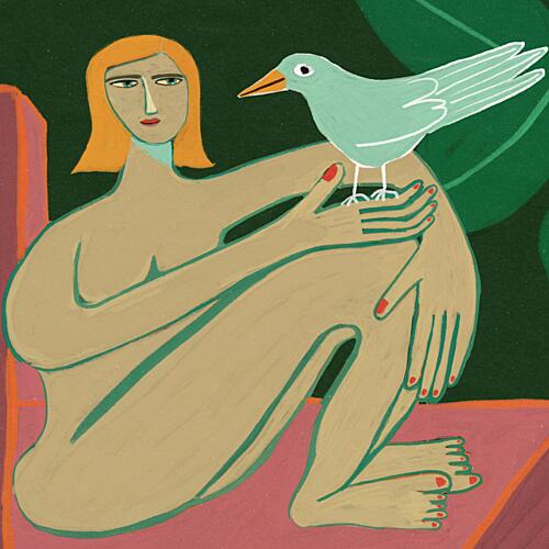 Serene Woman and Bird Art Print