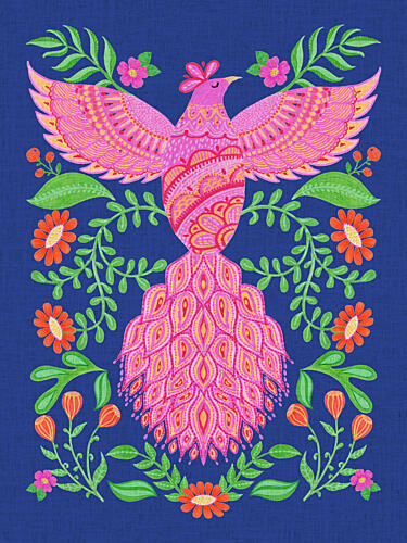 Pink Phoenix Folk Art Art Print by Suchi Deb
