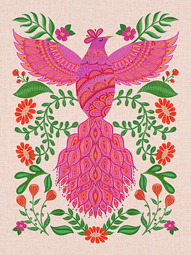 Vibrant Floral Phoenix Art Print by Suchi Deb
