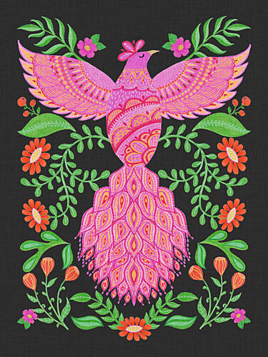 Vibrant Floral Phoenix Art Print by Suchi Deb