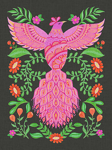 Vibrant Folk Phoenix Art Print by Suchi Deb