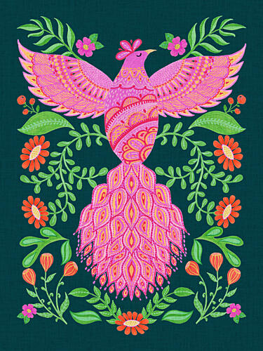 Vibrant Folk Phoenix Art Print by Suchi Deb