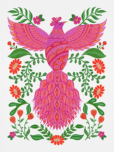 Vibrant Phoenix Floral Bird Art Print by Suchi Deb