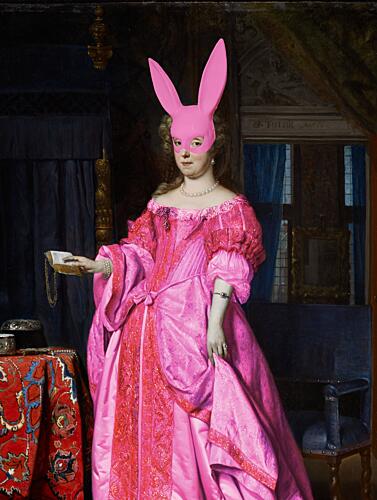 Surreal Pink Bunny Portrait Surréaliste reproduction