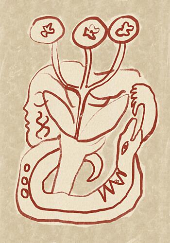 Serene Woman and Snake Art Print by Raipa Studio