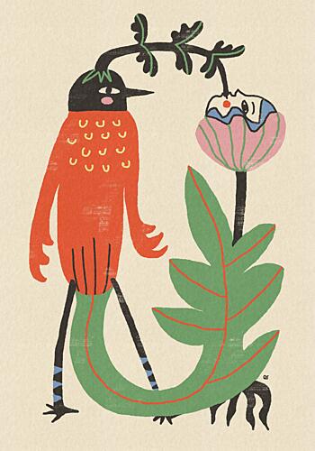 Whimsical Bird and Flower Surréaliste reproduction