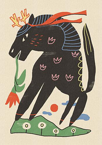 Mythical Horse with Flower Art Print by Raipa Studio