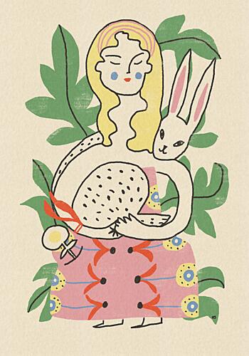 Whimsical Woman and Rabbit Surréaliste reproduction