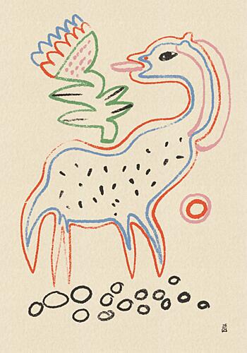Whimsical Creature and Flower Art Print by Raipa Studio