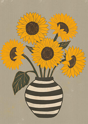 Sunflowers in Striped Vase Art Print