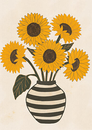 Sunflowers in Striped Vase Art Print