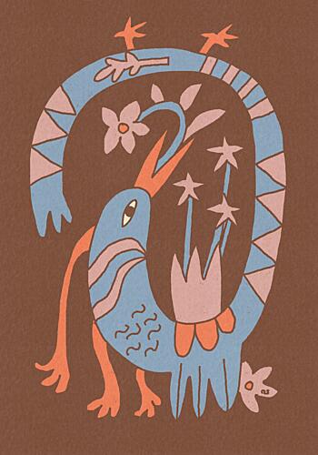 Whimsical Folk Bird Art Print by Raipa Studio