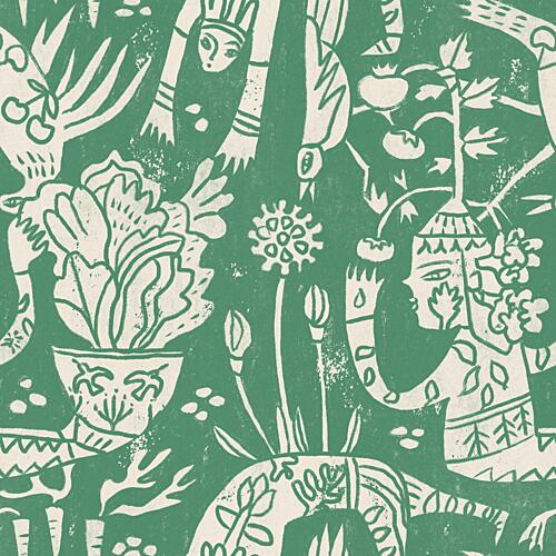 Green Garden Folk Pattern Art Print by Raipa Studio