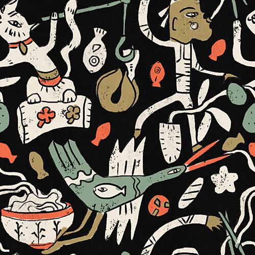 Tribal Figures and Animals Art Print by Raipa Studio
