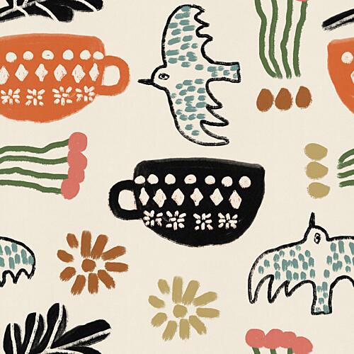 Nordic Folk Cups and Birds Art Print by Raipa Studio