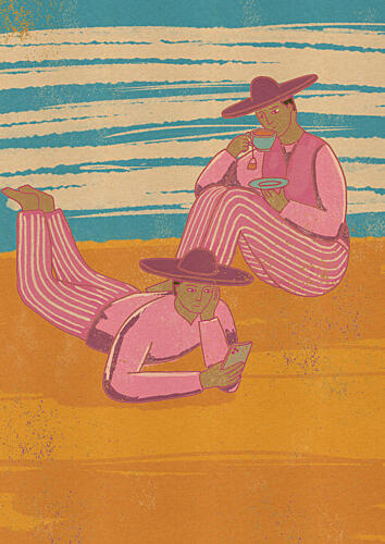 Pink Striped Beach Day Art Print