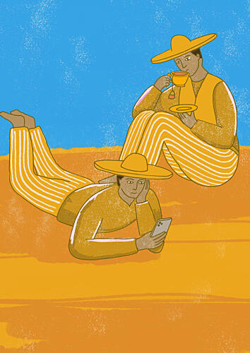 Relaxed Men Warm Day Art Print by Nicholas