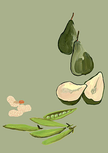 Pears Peas Peanuts Green Art Print