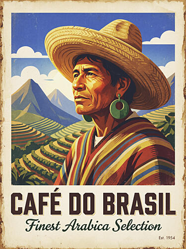 Brazilian Coffee Farmer Landscape Café reproduction