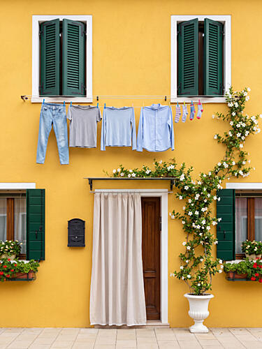 Yellow House Laundry Day Art Print