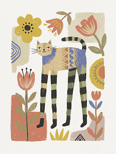 Whimsical Folk Cat Art Print