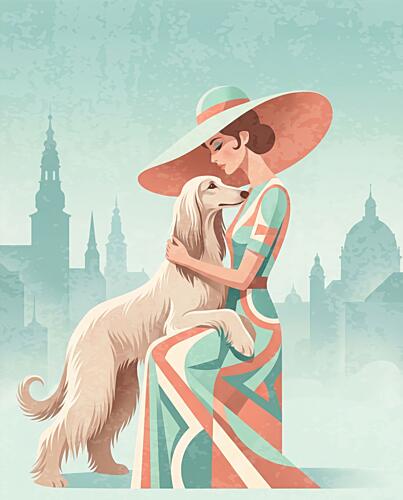 Elegant Woman Afghan Hound Art Print