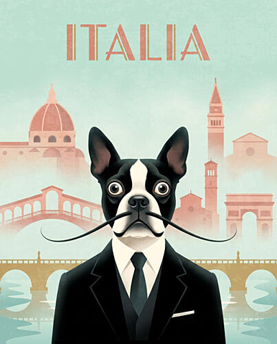 Italian Gentleman Boston Terrier Art Print
