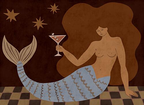 Glamorous Mermaid Martini Art Print by Las3curiosas