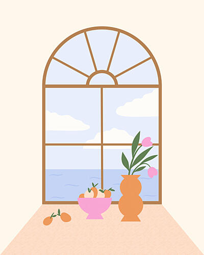 Coastal Window Still Life Art Print by Artprink