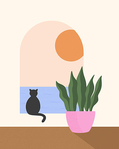 Cats Sunny Window View Art Print by Artprink