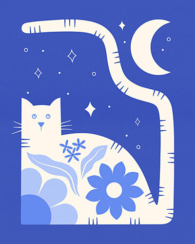 Whimsical Moon Cat Art Print by Artprink