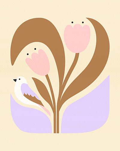 Sweet Pink Tulips and Bird Art Print by Artprink