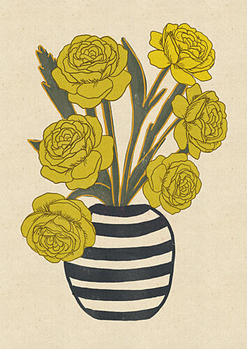 Yellow Blooms Striped Vase Art nouveau reproduction