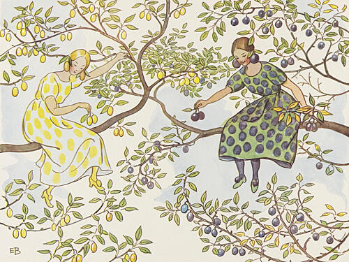 Froknarna Plommon Art Print by Elsa Beskow
