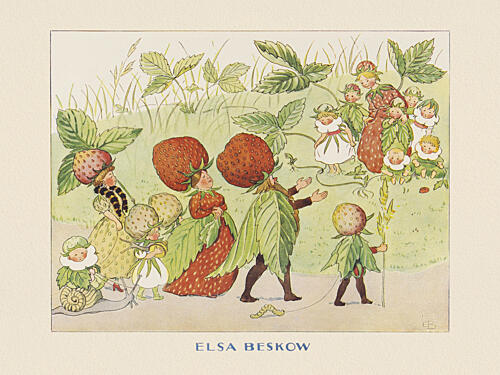Lasse Liten I Tradgarden - Jordgubbsfamiljen Art Print by Elsa Beskow