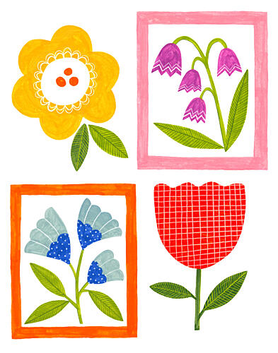 Bright Folk Flowers Art Print
