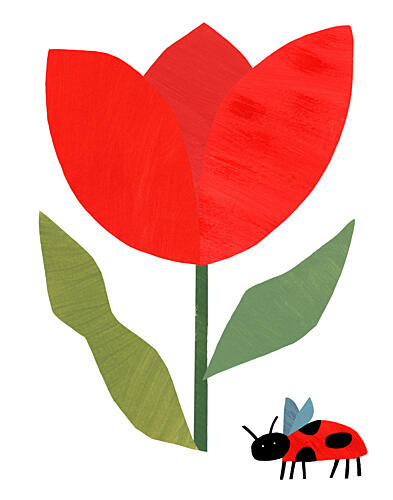 Red Tulip and Ladybug Art Print by Susan Black