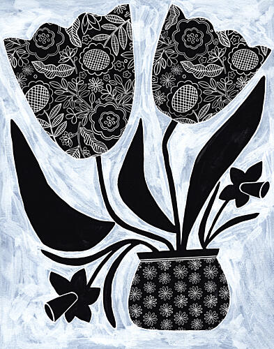Patterned Folk Flowers Art Print by Susan Black