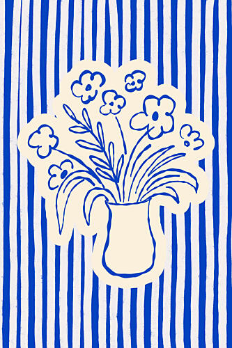 Blue Striped Floral Vase Art Print
